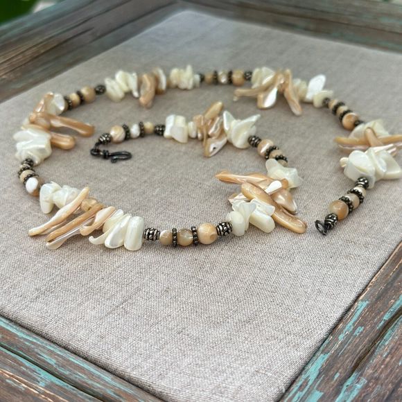 Vintage Mother of Pearl Stick Necklace Sterling Silver Clasp & Beads 21" - Picture 6 of 10